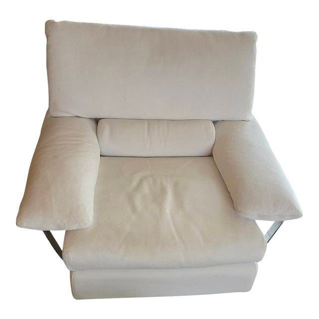 Roche Bobois White Leather Deep Lounge Chair, Early 2000s For Sale
