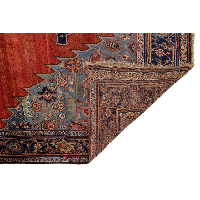 8 X 14 Allover Antique Bidjar Persian Wool Rug Handmade in Red and Blue For Sale - Image 4 of 10