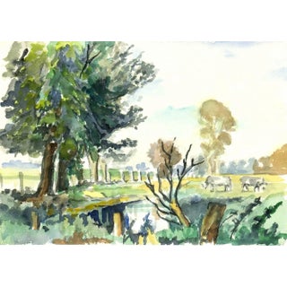 Tae, Pasture Watercolor For Sale