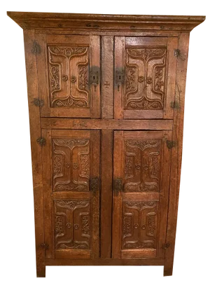 15th Century Gothic 4-Door Cupboard or Wardrobe in Oak