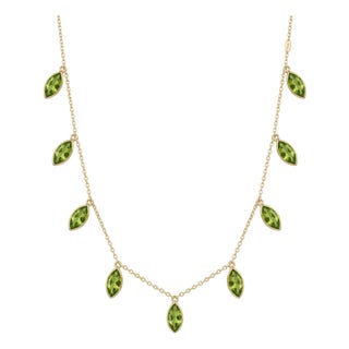 Natural Peridot Station Necklace – Marquise Cut Gemstone Necklace For Sale
