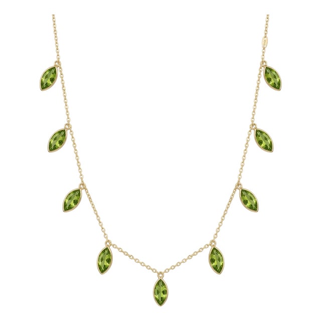 Natural Peridot Station Necklace – Marquise Cut Gemstone Necklace For Sale
