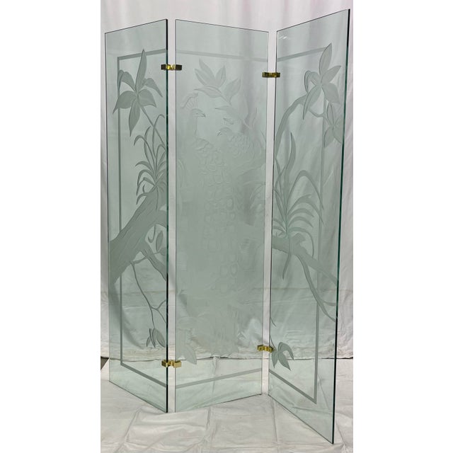 Vintage Contemporary Hollywood Regency Etched Glass Peacock Room