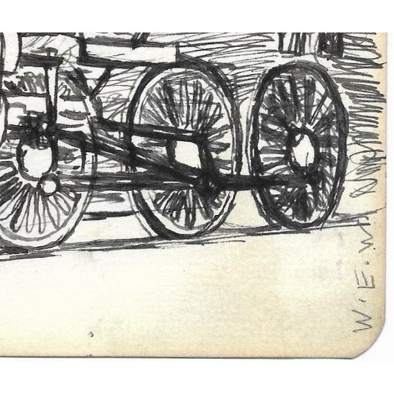 1943 drawing of a railroad and train engine by William E. Wood, a Devon artist in England. Signed lower right. Combined...