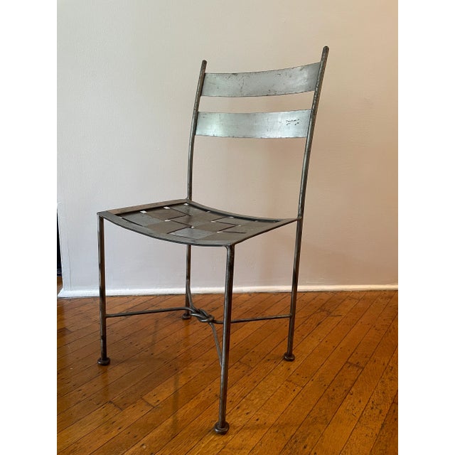 Silver Pair Artisan 1960s Iron Patio Chairs For Sale - Image 8 of 13