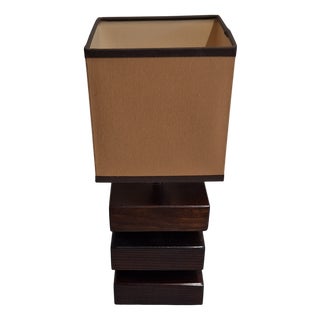 Vintage Table Lamp with Brown Stained Pine Base and Beige Fabric Shade from Lightwood, 2000s For Sale