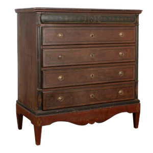 Tall Original Painted Pine Chest of Five Drawers, Dated 1850