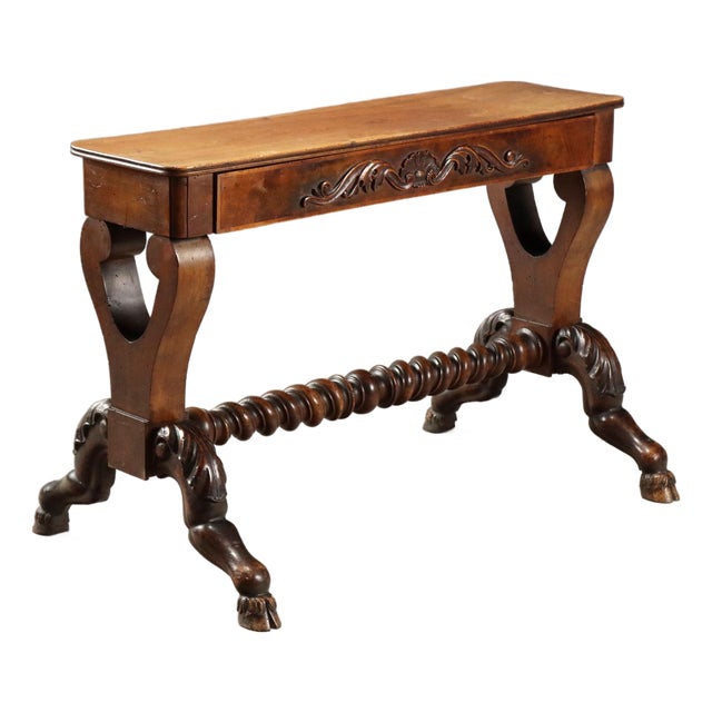 Small Antique Italian Side Table in Carved Walnut For Sale