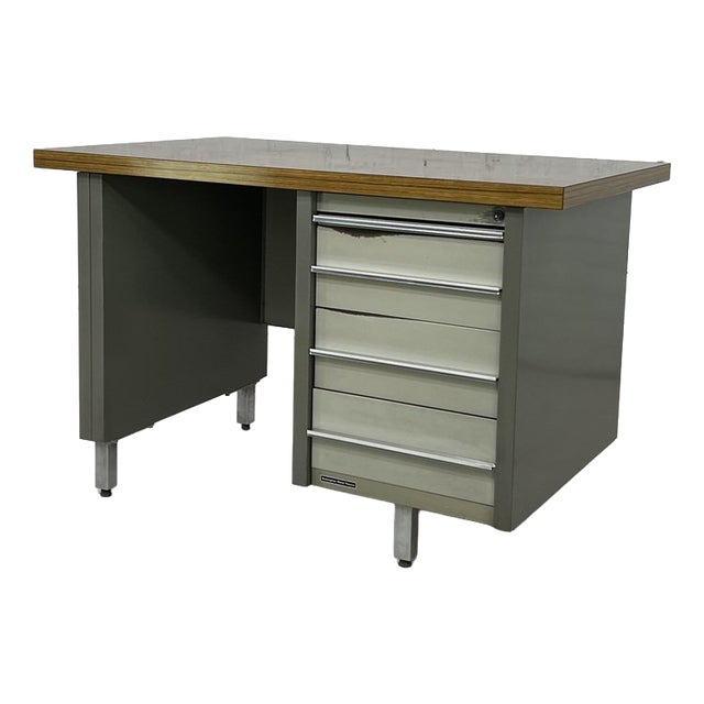 Vintage Industrial Metal and Wood Desk from Remington Rand, 1950s For Sale