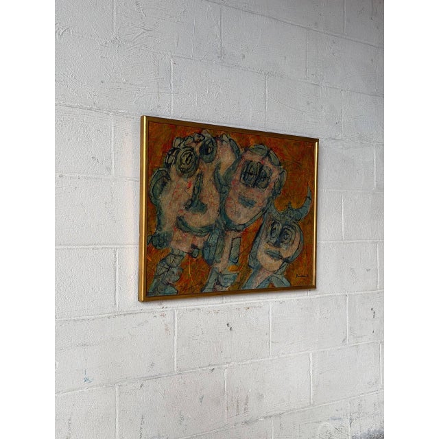 Mid-Century Modern Duncan Framed Abstract Textured Figurative Painting Vintage Mid-Century Modern 1970s For Sale - Image 3 of 10
