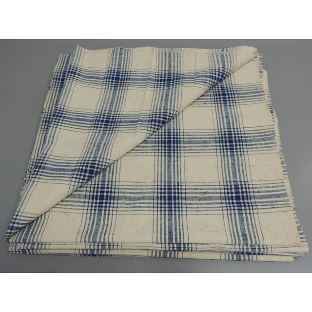 Asian Vintage Off-White and Blue Asian Silk Plaid Fabric For Sale - Image 3 of 6