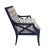 This coastal-inspired chair is made from Calvin fabric in a Tahoe stripe navy tone with a Benjamin Moore evening sky...
