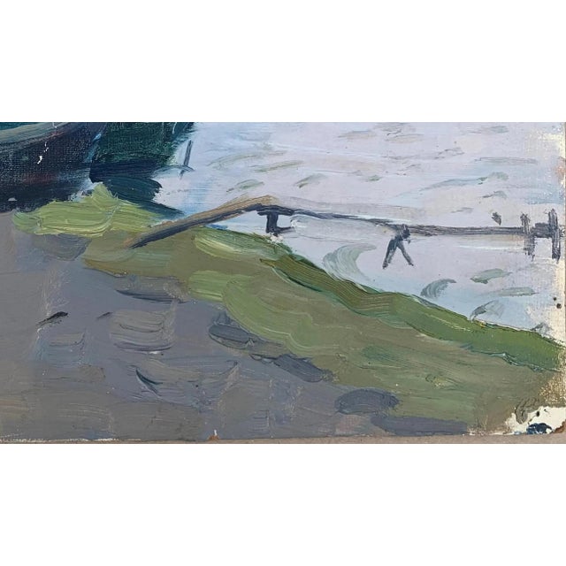 Summer Painting River Rural Landscape Impressionism Antique Oil Painting Original Soviet Art Ukrainian Artist Sokolovsky G. 20-34,5 1970s For Sale - Image 6 of 6