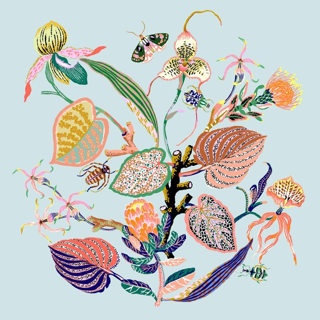 "Blue Wondergarden" Contemporary Flora and Fauna Giclee Print by Sarah Gordon For Sale