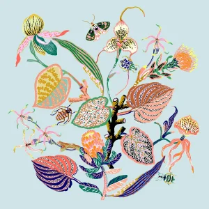 "Blue Wondergarden" Contemporary Flora and Fauna Giclee Print by Sarah Gordon
