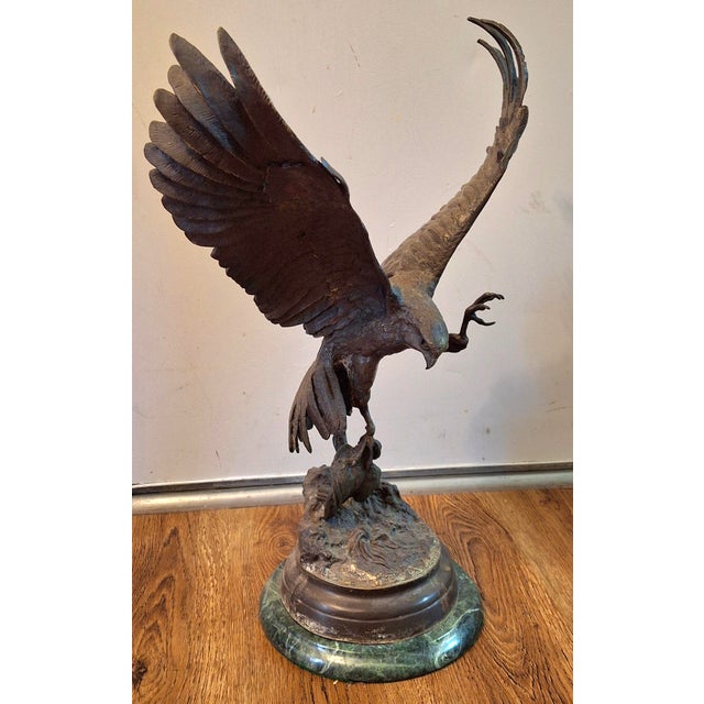 Metal Jules Moigniez (French 1834 - 1894 ) Bronze Figure of Eagle on Marble Plinth, Signed For Sale - Image 7 of 12