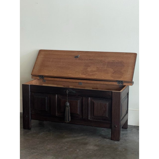 English 1800s Antique English Oak Coffer Blanket Chest For Sale - Image 3 of 8