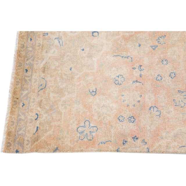1960s Vintage Karajah Shabby Chic Handmade Floral Beige Wool Runner For Sale - Image 4 of 8