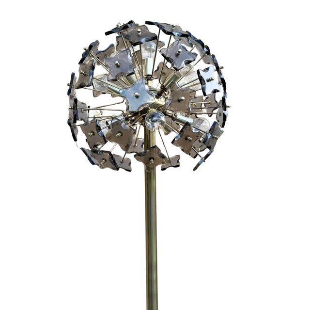 Mid-Century Modern Vintage Sputnik Dandelion Floor Lamp – Brass & Smoke Glass – Emil Stejnar Style For Sale - Image 3 of 9
