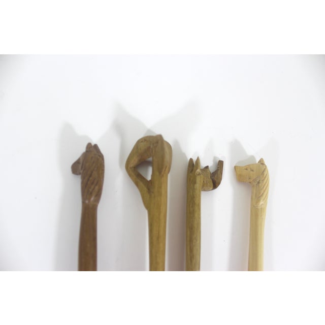 Wood Vintage Carved Animal Wood Condiment or Sugar Spoons- Set of 4 For Sale - Image 7 of 10