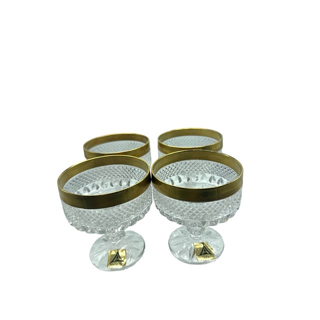 Vintage Annahutte Bleikristall Cut Crystal Champagne Coupes With Brass Collars - Set of 4 For Sale - Image 4 of 6