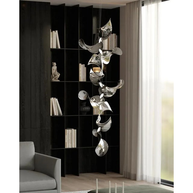 Dune 8 Vertical Cluster Light with Silver Polished Shades by Daniel Becker For Sale - Image 6 of 8