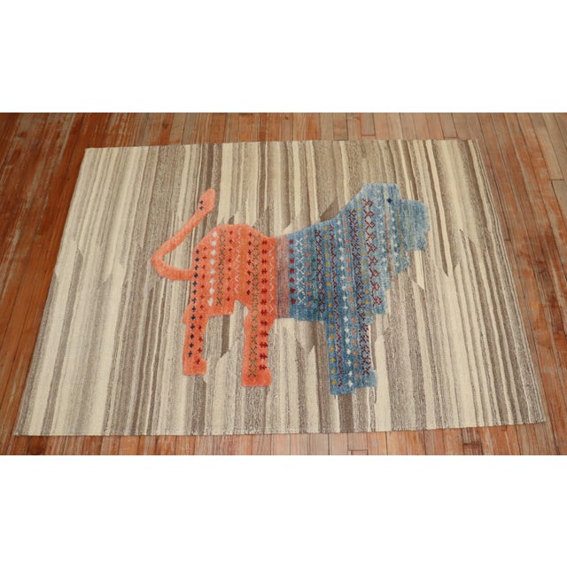 Textile Zabihi Collection Persian Souf Kilim Modern - 3'11" x 4'5" For Sale - Image 7 of 8