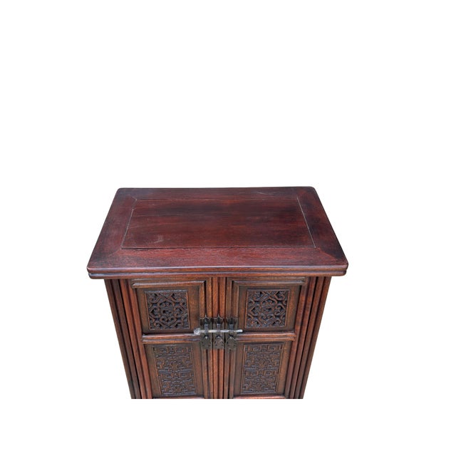 26.75" Natural Wood Pattern Brown Carving 2 Doors Small Cabinet Chest For Sale - Image 4 of 10