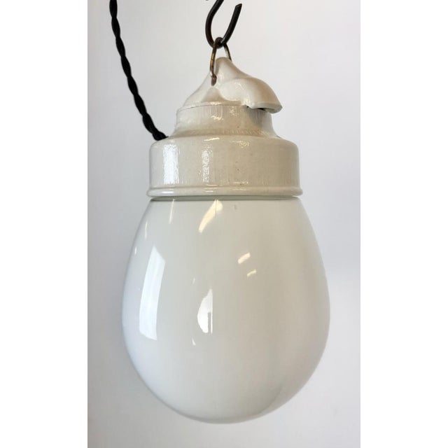 Ceramic Vintage White Porcelain Pendant Light, 1970s For Sale - Image 7 of 15