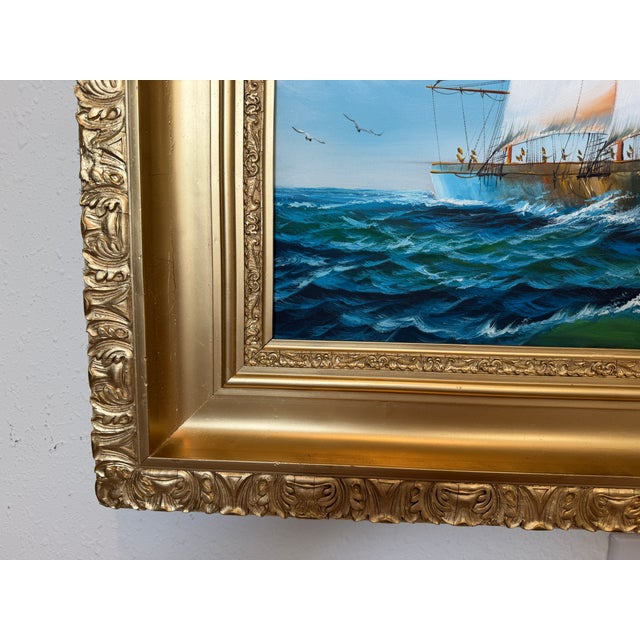 Vintage Oil Painting Tall Ship Seascape Signed K. Dossi Maritime Marine Art For Sale - Image 9 of 11