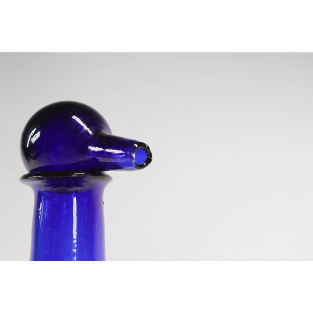 Mid-Century Modern Vintage Hand-Blown Cobalt Blue Decanter & Low Ball Glasses Set- 5 Pieces For Sale - Image 3 of 8