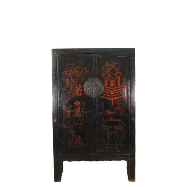 Large 84" Inch Tall Black Chinese Antique Cabinet For Sale - Image 13 of 13