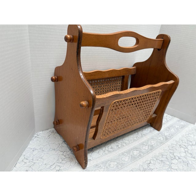 Wood Vintage Midcentury Wood Cane Magazine File Holder For Sale - Image 7 of 9