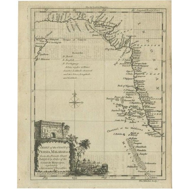 Antique Map of the Coast of Southwest Asia by Kitchin, 1770 For Sale - Image 5 of 5