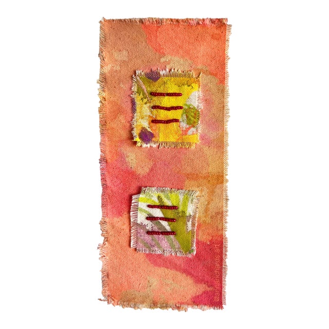 Hand-Beaded Abstract Textile in White Floating Frame by Artist Anna Richards For Sale