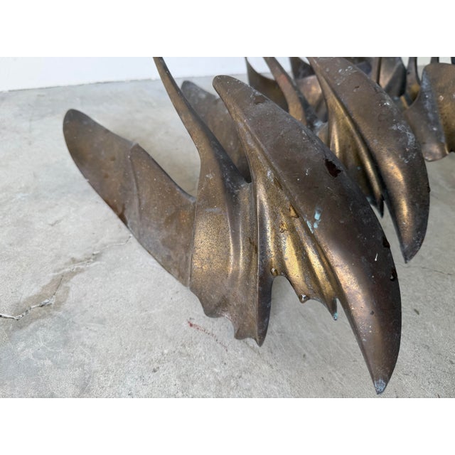 Vintage Flying Birds Brass Outdoor Wall Sculptures – Set of 5 For Sale - Image 4 of 12