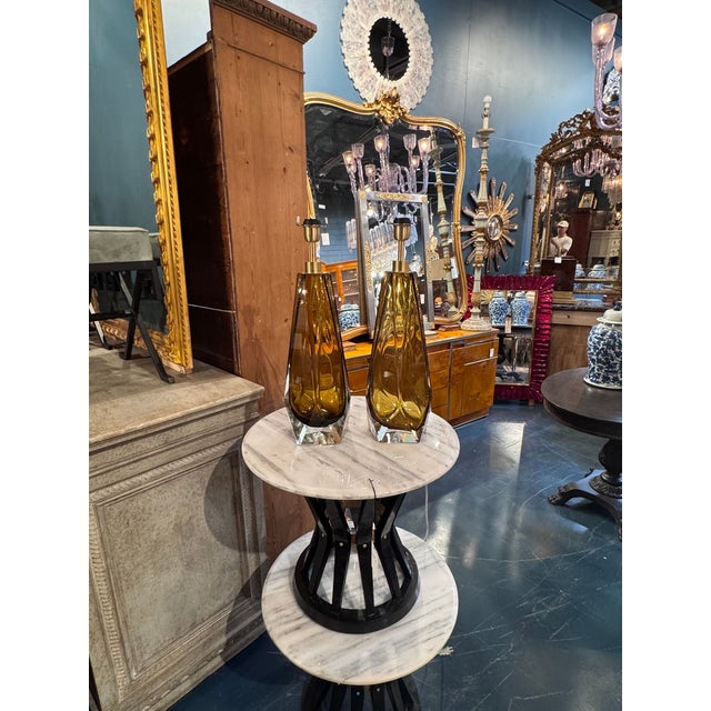 Early 21st Century Murano Amber Glass Lamps - a Pair For Sale - Image 5 of 7