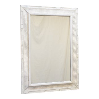 Vintage Carved Wood Whitewashed Scandinavian Mirror For Sale