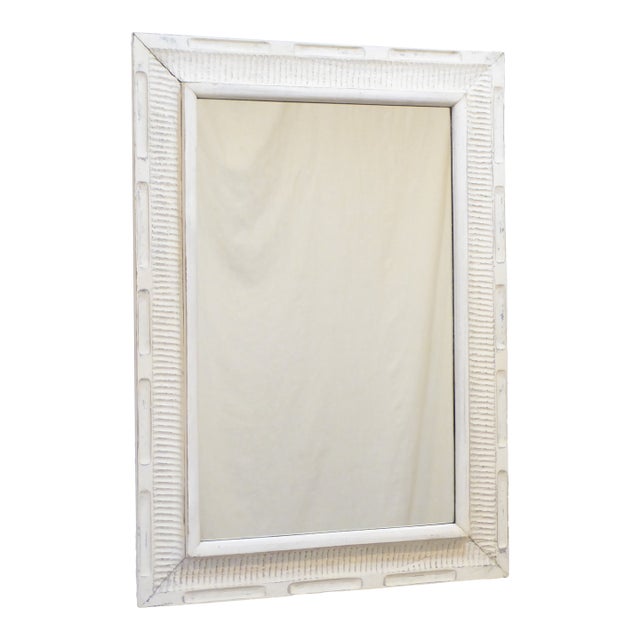 Vintage Carved Wood Whitewashed Scandinavian Mirror For Sale