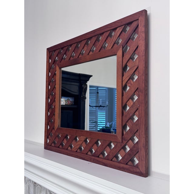 Vintage Rustic Traditional Hand-Made Solid Wood Lattice Wall Mirror For Sale In Houston - Image 6 of 13