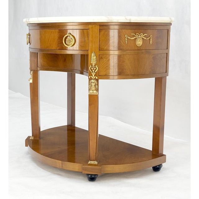 Metal Walnut Marble Top Neoclassical Demi Lune Bronze Mount Console Table 1 Drawer For Sale - Image 7 of 18