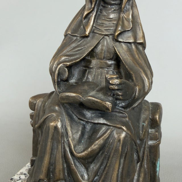 Metal 20th Century Sacred Religious Figure Saint with Book in Bronze with Marble Base For Sale - Image 7 of 11