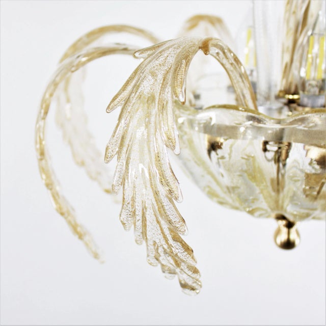 MidCentury 24k Gold Infused and Rigaree Murano Frond Pendant Light For Sale - Image 11 of 12