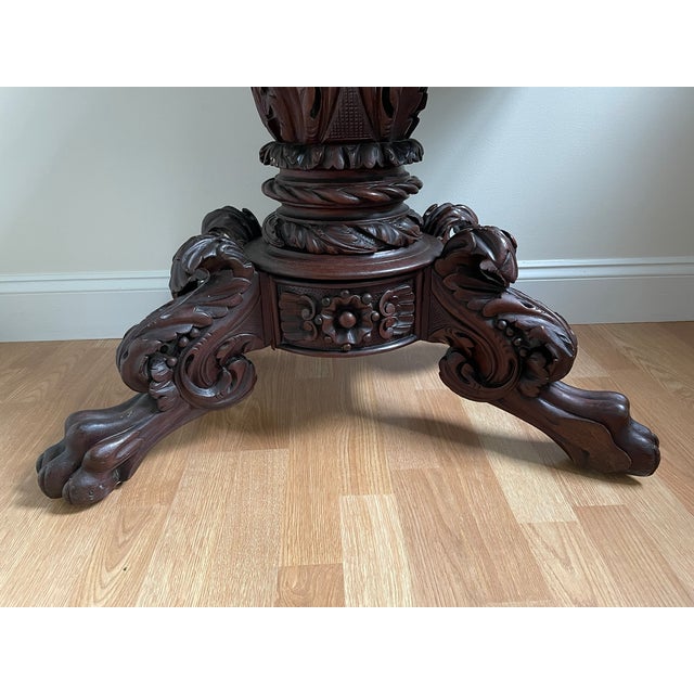 Burnt Umber Hand Carved Late 19th C. Continental Rococo Revival Mahogany Flip‑Top Gueridon / Salon Table For Sale - Image 8 of 11