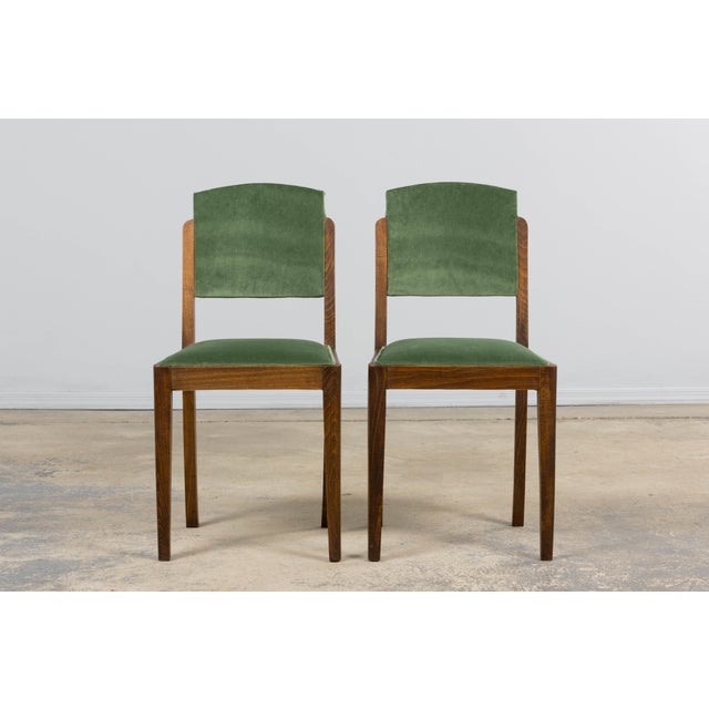 1930s French Art Deco Oak Dining Chairs in Green Velvet - Set of 6 For Sale - Image 11 of 18
