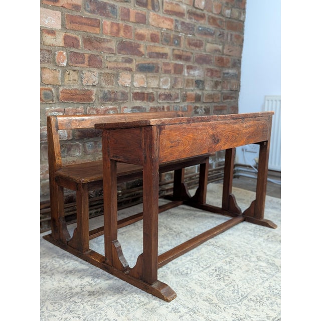Vintage Double School Desk in Oak For Sale - Image 9 of 9