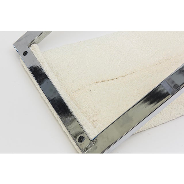 Vintage X Frame Chromed Steel Bench With New White Boucle Sling Upholstery 80's For Sale - Image 11 of 12