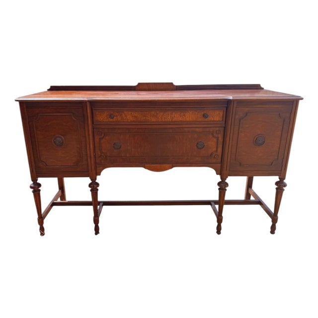 Antique 1920s Federal Hepplewhite Revival Walnut Buffet Sideboard Neoclassical For Sale