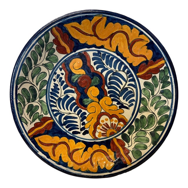 Vintage Colorful Mexican Pottery Plate, Signed For Sale