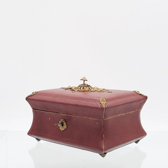 Circa 1830 Leather and Gilt Tea Caddy, England For Sale - Image 4 of 10